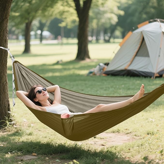 Coffee Packable Camping Hammocks Double Hammocks with Travel Bag 114" x 54"