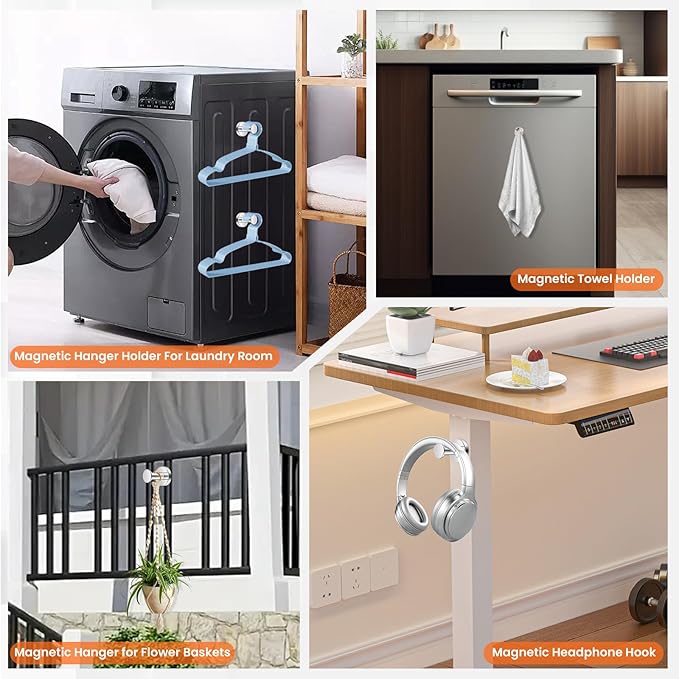 E BAVITE Magnetic Hooks 4 PCS 150lb Magnet Hook Cruise Cabins Essentials Heavy Duty Wreath Hanger Strong Magnets for Classroom Whiteboard Wreath Coat Grill Hanging Garage Cruise Ship Camping (Silver)