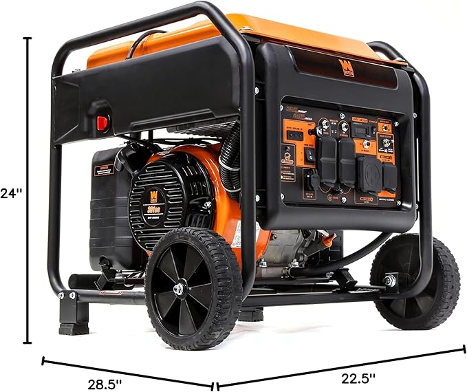 WEN GN625iX 6250-Watt RV and Transfer-Switch-Ready 120V/240V Open Frame Inverter Generator with CO Shutdown Sensor and Wheel Kit, Black/Orange