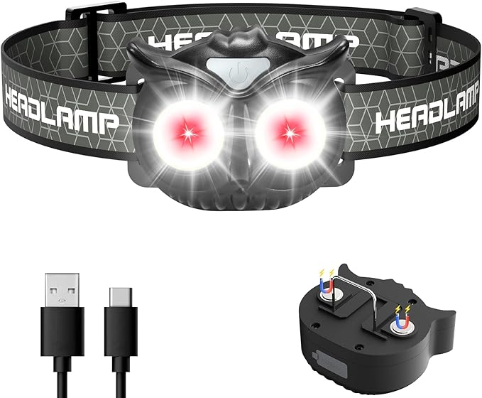 Lsnisni Headlamp Rechargeable,Ultra-Light Bright LED Kids Headlamp with Red Light, Head lamp for Adults and Kids with 5 Modes, Waterproof Forehead Flashlight for Camping Outdoor Hiking Running