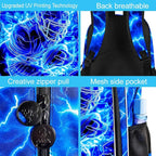 3Pcs Football Backpack for Boy, 17" Lightning Bookbag for Elementary Preschool Kindergarten, Kids School Backpacks with Lunch Box (Blue)