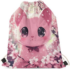Upetstory Cherry Blossom Cat Drawstring Backpack Gym Sackpack Foldable Draw String Bag Lightweight Travel Storage Pouch Sports Gymsac PE Kit Bags for Outdoor Hiking Cycling Running Beach