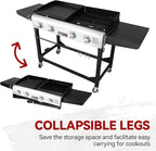 Royal Gourmet GD401C 4-Burner Propane Gas Grill and Griddle Combo with Cover, Griddle Grill Combo with 48,000 BTUs Output for Outdoor Cooking While Camping or Tailgating, Black & Silver