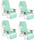 Ostrich Deluxe Padded 3-N-1 Lightweight Portable Adjustable Outdoor Folding Chair for Lawn Beach Lake Camping Lounge with Footrest, Teal (4 Pack)