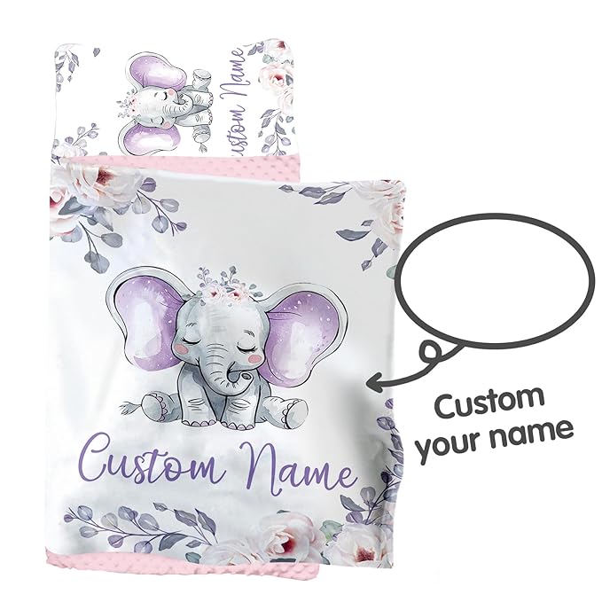 Custom Toddler Nap Mat for Preschool, Personalized Name Purple Flower Elephant Kids Sleeping Bag for Daycare, Roll Up Sleeping Mat with Removable Pillow and Soft Dot Minky Blanke for Girls Camping