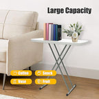 Adjustable Folding Table – 30" x 20" Foldable Desk with 3 Height Settings (18", 25", 29"), Lightweight Small Table for Camping, Outdoor, Indoor, Bedside Use, Portable White Granite Table