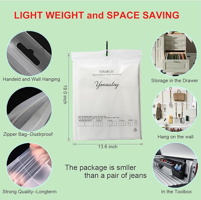 Bathtub Drinking Water Bladder,2 Pack 60 Gallon Heavy Duty Food-Grade Plastic Bag Hold Fresh Drinking Water, Using for Camping, Gardening or Disaster and Hurricane Survival