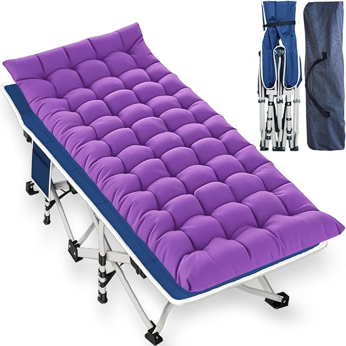 Camping Cot with Mattress Comfortable Cots for Sleeping Folding Cot Double Layer Oxford Camping Bed with Carry Bag Heavy Duty for Home Travel Outdoor Indoor