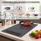 Double Induction Cooktop 110v-120v, GTKZW 2300W Electric Cooktop 20 inch Hot Plate Electric Stove Top with Plug in, Built-in and Countertop, 9 Power Levels, Timer & Safety Lock