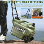 7.4 Gallon Water Jug, 28L Portable Water Container with Wheel & Pull Handl, Spigot, Cleaning Brush, Detachable Hose & Extra Lid, BPA-Free Camping Hydration Canteen, Outdoor Tank Storage PE - Green