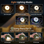 2-Pack Camping String Lights, 4 in 1 Portable Camping Light Rechargeable, 8 Lighting Modes, USB Charging, Quick Storage, 32.8FT Waterproof Tent Lights String for Camping, Hiking, Yard, Christmas