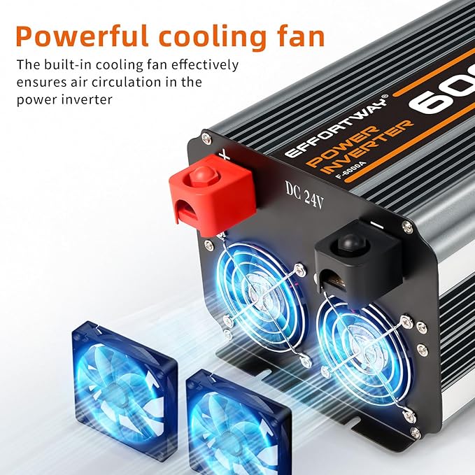 Power Inverter DC 24V to AC 110V/120V Converter with LCD Display Wireless Controller, Cable Pair,AC outlets USB.RV Travel,Suitable for Camping,and Off-Grid Solar Systems (6000w-24v)