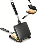 Hot Sandwich Maker, Grilled Sandwich Toaster for Small Bread Pancake, Double Sided Non-Stick Frying Pan, Stovetop Sandwich Grill Press Flip Pan for Camping Kitchen (Inside 5.4" L x 4.7" W)