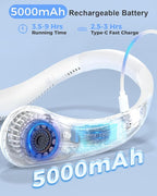 Portable Bladeless Neck Fan, Birthday Gifts for Girl Boy Mom Dad, Father‘s & Mother’s Day Gifts, Wearable Cooling Fan, 5000mAh Rechargeable Battery, Essential for Camping Beach Vacation(2026 Upgraded)