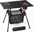 GARLLEN Folding Camping Table, Ultralight Compact Beach Table with Fabric Tabletop, Portable Folding Picnic Table with Cup Holder & Storage Net for Sand, Camping, Outdoor, 23.2“L x 15.7”W