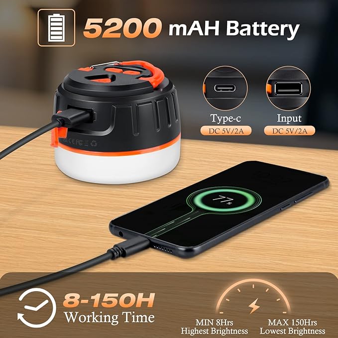 Sinvitron LED Camping Lantern Rechargeable with Remote Control - 1000LM 150H Runtime Tent Light, 5200mAh Water-Resistant Emergency Light for Hurricane Power Outages, Hiking Home