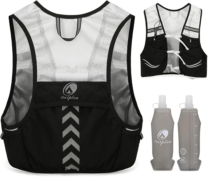 Lightweight Running Vest with 2pcs 500ml Water Bottle for Men Women, Reflective Water Vest Hydration Pack Hydropack for Hiking, M/L