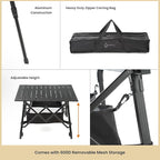 ARROWHEAD OUTDOOR 39" Aluminum Folding Camp Roll Up Table w/Adjustable Height, Undertable Mesh Storage, Carry Bag