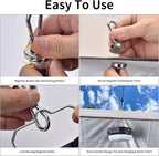 Heavy Duty Magnetic Clips with Carabiner, 8-Pack (4 Pairs) | 40LB Strong Silver Neodymium Magnets for Tent, Awning, RV & Cruise Cabin | No Drill Hooks, Camping Essentials & Tent Accessories
