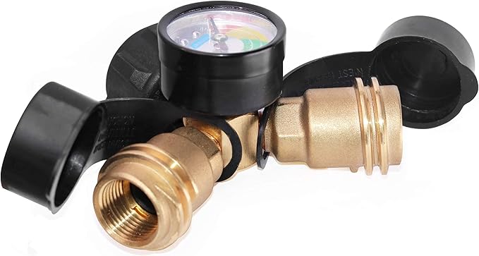 DOZYANT Propane Tank Y Splitter Adapter Gauge, Propane 2 Way LP Gas Adapter Tee Connector Adapter for 5lb to 40lb Propane Tank Cylinder, Universal for Gas Grill, RV Camper, More Appliances