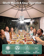 21” Solar Ceiling Fan Light, Battery Operated Camping Fan with Remote Contorl & 30W Portable Foldable Solar Panel, Rechargeable Gazebo Fan Light Outside for Tent Canopy Pergola Travel
