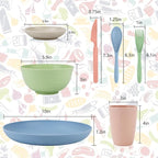 Wrova wheat straw bowls,plates,cups and cutlery sets 28 pcs - Unbreakable Dishwasher Safe dinnerware sets service for 4 - Ideal dish sets for kitchen, camping, indoors and out doors.Nordic