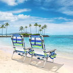 COSTWAY Backpack Beach Chairs, 4-Pack Portable Camping Chairs with Cup Holder, Ice Bag, 5-Position Outdoor Reclining Chairs for Adults, Travel, Sunbathing, Support 300 LBS, Blue & Green