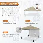 EAGLE PEAK Commercial Canopy 10x10 Pop Up Canopy Tent with 1 Sidewall, Easy Setup Heavy Duty Instant Event Shelter for Vendors & Markets, Outdoor Sun Shade, Light Beige