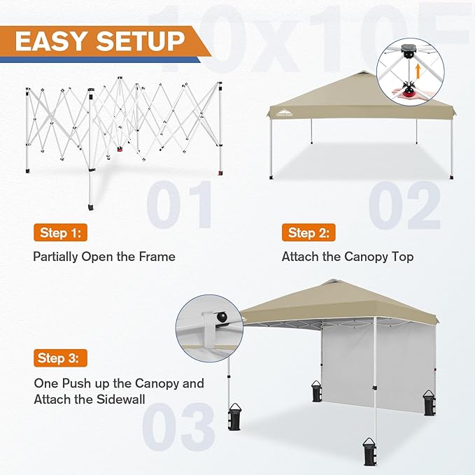 EAGLE PEAK Commercial Canopy 10x10 Pop Up Canopy Tent with 1 Sidewall, Easy Setup Heavy Duty Instant Event Shelter for Vendors & Markets, Outdoor Sun Shade, Light Beige