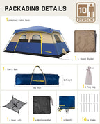 FanttikOutdoor Camping Tent 4/6/8/10 Person Instant Cabin Tent Setup in 60 Seconds with Rainfly & Windproof Portable with Carry Bag for Family Camping & Hiking, Upgraded Ventilation