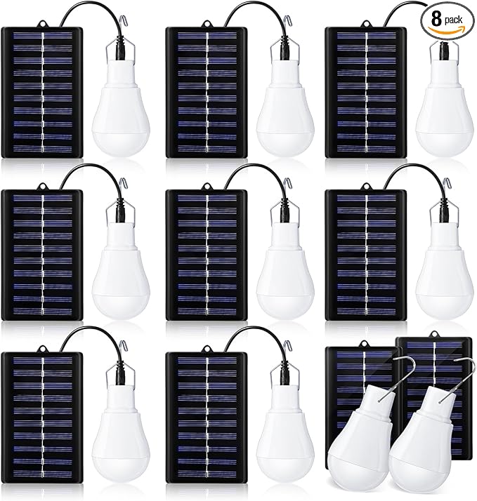 VIHOSE 8 Pcs Solar Light Bulbs Solar Powered Light Portable Emergency LED Bulb Waterproof for Camping Tent Indoor Outdoor Shed Night Fishing Chicken Coop