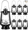Hortsun 6 Pcs 12 Inch Vintage LED Hurricane Lantern Metal Black Outdoor Battery Operated Hanging Lantern with Warm LEDs and Dimmer Switch for Indoor Rustic Farmhouse Country Camping Decor