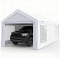 Quictent Upgraded 10x20 ft Heavy Duty Galvanized Carport - Reinforced Outdoor Garage Canopy Tent with Roll-up Ventilated Windows & Sidewalls, Weatherproof Shelter for Car, Boat, RV - White