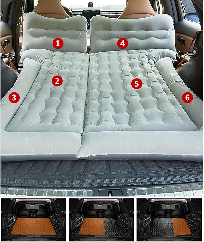 Car Air Mattress for Toyota Land Cruiser lc300 5, 2021 2022 2023 2024, Thickened Car Bed Mattress, Travel Sleeping Pad, Back Seat Bed Cushion with Air Pump 2 Pillows,Grey