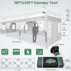 COBIZI 10x30 Pop Up Canopy Tent with 8 Removable Sidewalls, One Push Party Tent Outdoor Waterproof Event Canopy with Air Vent for Parties Commercial Wedding, 3 Height, Roller Bag, Sandbag, White