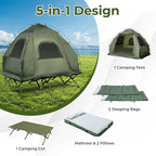 LDAILY Camping Tent Cot, 5 in 1 Off Ground Elevated Tent with Air Mattress, Sleeping Bag & Pillow, Folding Camping Cot Combo with Carrying Bag for Outdoor Hiking, RV, Picnic, Field Backyard (2 Person)