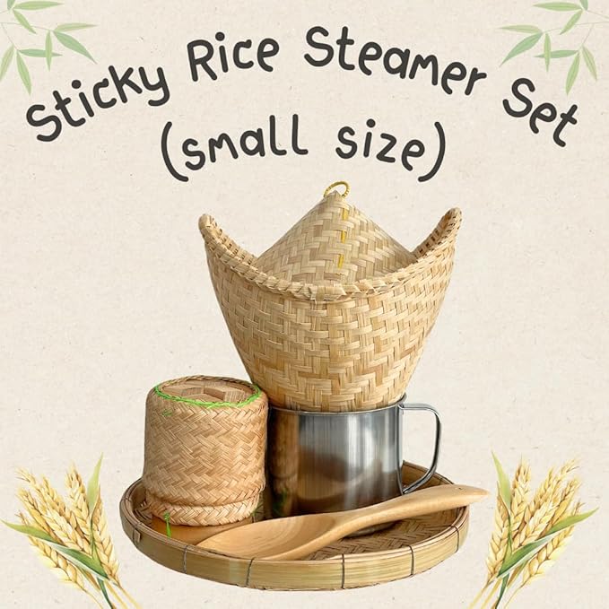 6-Piece Mini Sticky Rice Steamer Set - Bamboo Basket & Thai Rice Cooker, Portable for Camping