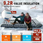 Camping Sleeping Pad, 9.2R-Value Ultralight Camping Mat with Pillow Built-in Foot Pump Inflatable Sleeping Pads Compact for Camping Backpacking Hiking Traveling-Lined Version Grey