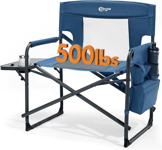 Portal 27" Oversized Director Camping Chair with Cooler, Heavy Duty Folding Chair for Adults Supports 500 LBs, Portable Outdoor Chairs for Outside Sports, Camping, Concert