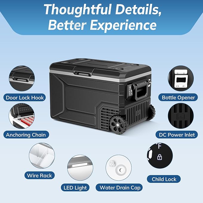 Antarctic Star 12 Volt Refrigerator,68QT(64L)Electric Cooler Compressor, -4℉~68℉ Portable Refrigerator,Car Fridge 12/24V DC 100-240V AC Portable Freezer with Wheels&2 Baskets for Camping,RV,Car,BLACK