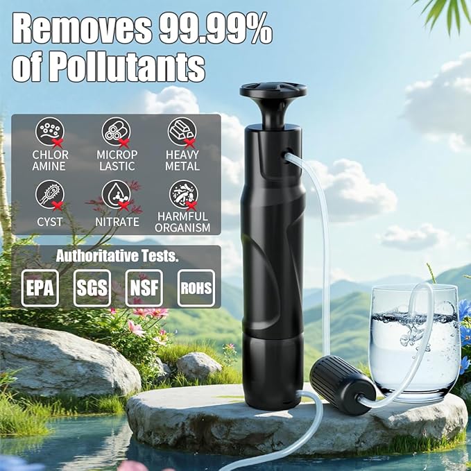 10000L Portable Water Filter Pump,High-Volume 3-Stage Portable Purification Filter,Water Filter for Camping, Backpacking, Hiking,Emergency