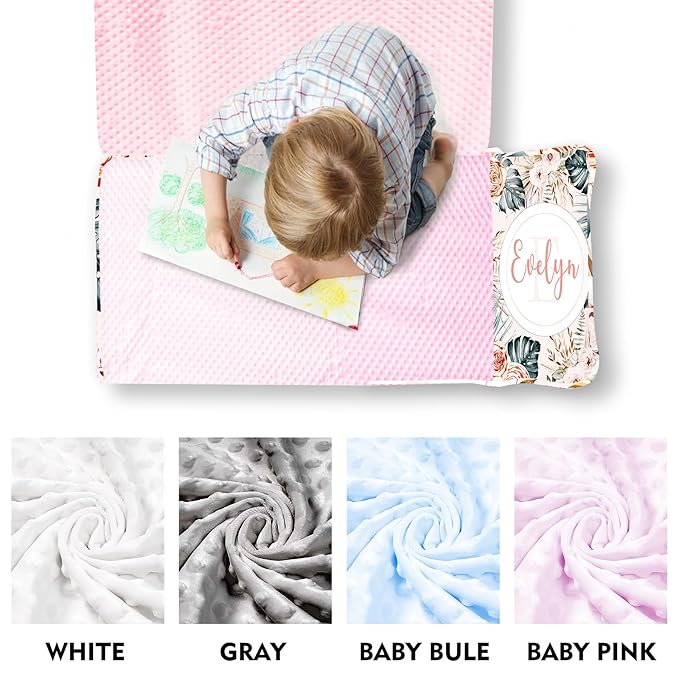 Custom Toddler Nap Mat for Preschool, Personalized Name Flower Kids Sleeping Bag for Daycare, Roll Up Sleeping Mat with Removable Pillow and Soft Dot Minky Blanke for Girls Camping