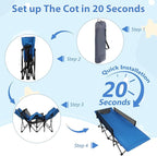 REDCAMP Kids Cot for Sleeping 2-7 Years, Portable Travel Toddler Cot Bed with Guardrail, Lightweight for Outdoor Indoor Home, Blue