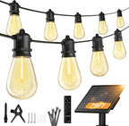 Minetom 79FT Solar String Lights Outdoor Waterproof, 24 LED S14 Shatterproof Bulb, Patio Lights with Remote Type-C Port Timable, 3 Light Modes Dimmable Solar String Lights for Outside, Yard, Camping