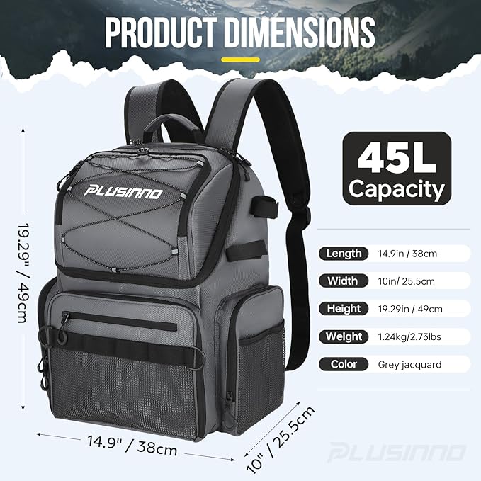 PLUSINNO Cooler Fishing Backpack with Rod Holders 45L Large Water-resistant Fishing Tackle bag Store Fishing Gear Fishing Gifts for Men Father, Sport Bags