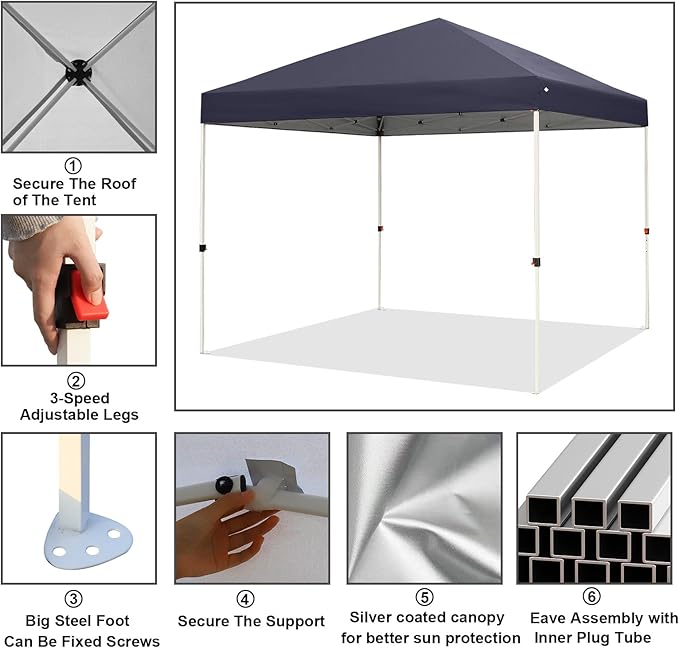 Northroad 10x10ft Pop Up Canopy, Popup Outdoor Canopy Tent with Wheeled Carrying Bag,Portable Gazebo Shelter for Patio,Deck,Garden,Beach（Dark Grey）