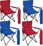 4 Pcs Folding Camping Chairs with Cupholder and Carry Bag Regular Size Portable Lightweight Lawn Chair with Mesh Side Pocket for Fishing Hiking Picnic Beach Outdoor Party (Elegant)