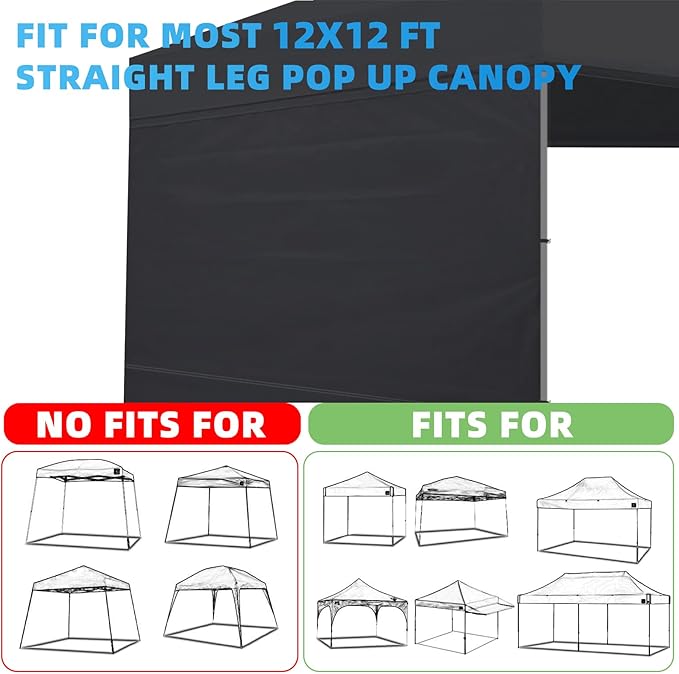 Joramoy Canopy Tent Sidewalls for 12×12 Pop Up Canopy, Instant Canopy SunWall with Waterproof and UV Protection Layer, Straight Leg Canopy Shade Wall, 1 Pack Sidewall Only(Black)