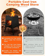Portable Wood Burning Stove - Lightweight Cast Iron Camp Stove for Backpacking，Portable and Easy-To-Assemble Backpacking Camping Stove Kit (Black, Large)