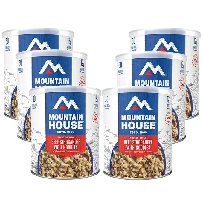 Mountain House Freeze-Dried Beef Stroganoff with Noodles #10 Can – 60 Total Servings (Pack of 6, 10 Servings Each) – Fully Cooked, Ready-to-Eat Emergency Survival Canned Food – High-Protein, Easy-Prep Dinner – Shelf-Stable Long-Term Food Storage – Deli...